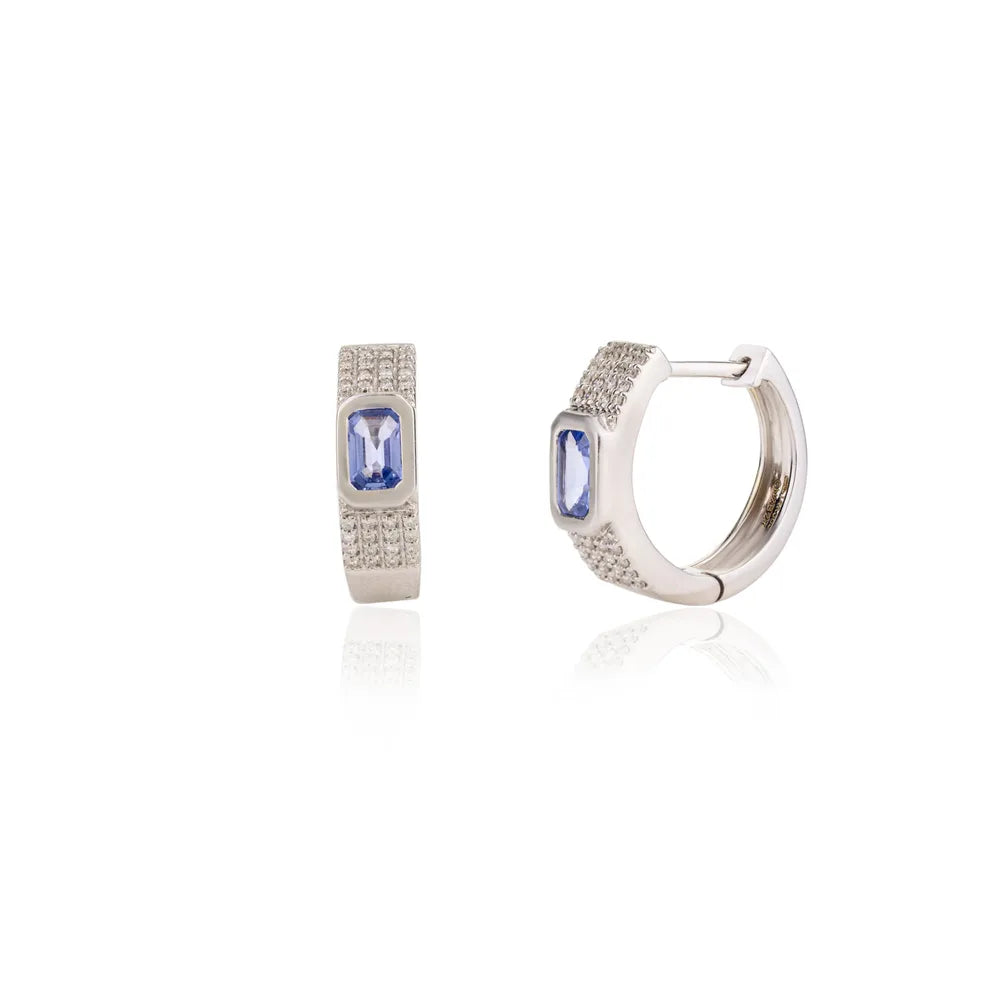 Authentic Jewelry Blue Sapphire & Diamond 14K White Gold Earring