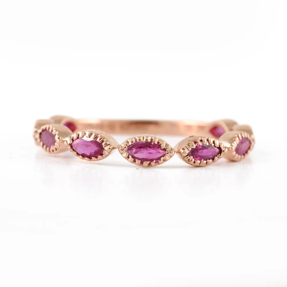Natural Precious Gemstone Ruby 18K Solid Rose Gold Full Eternity Band Ring