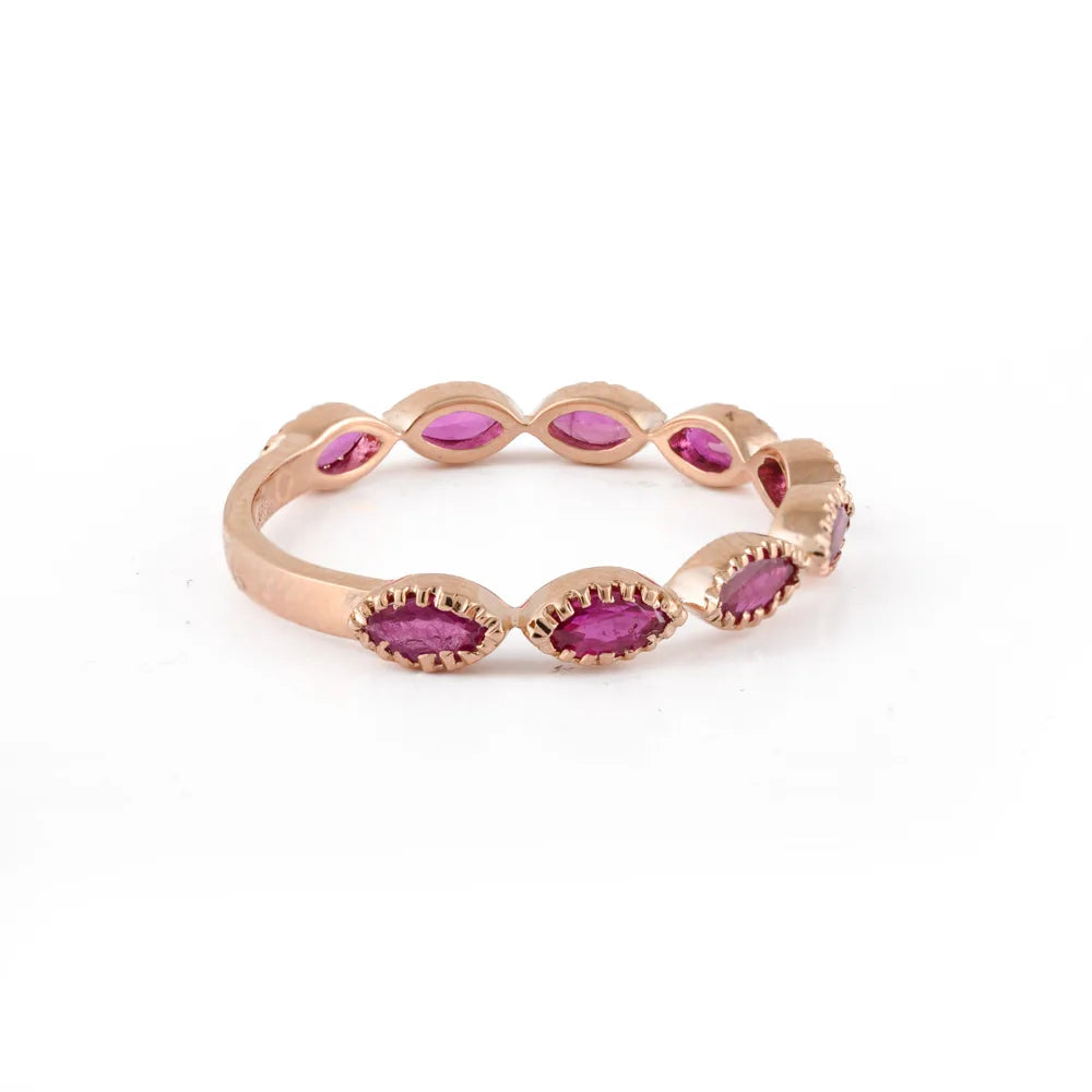 Natural Precious Gemstone Ruby 18K Solid Rose Gold Full Eternity Band Ring