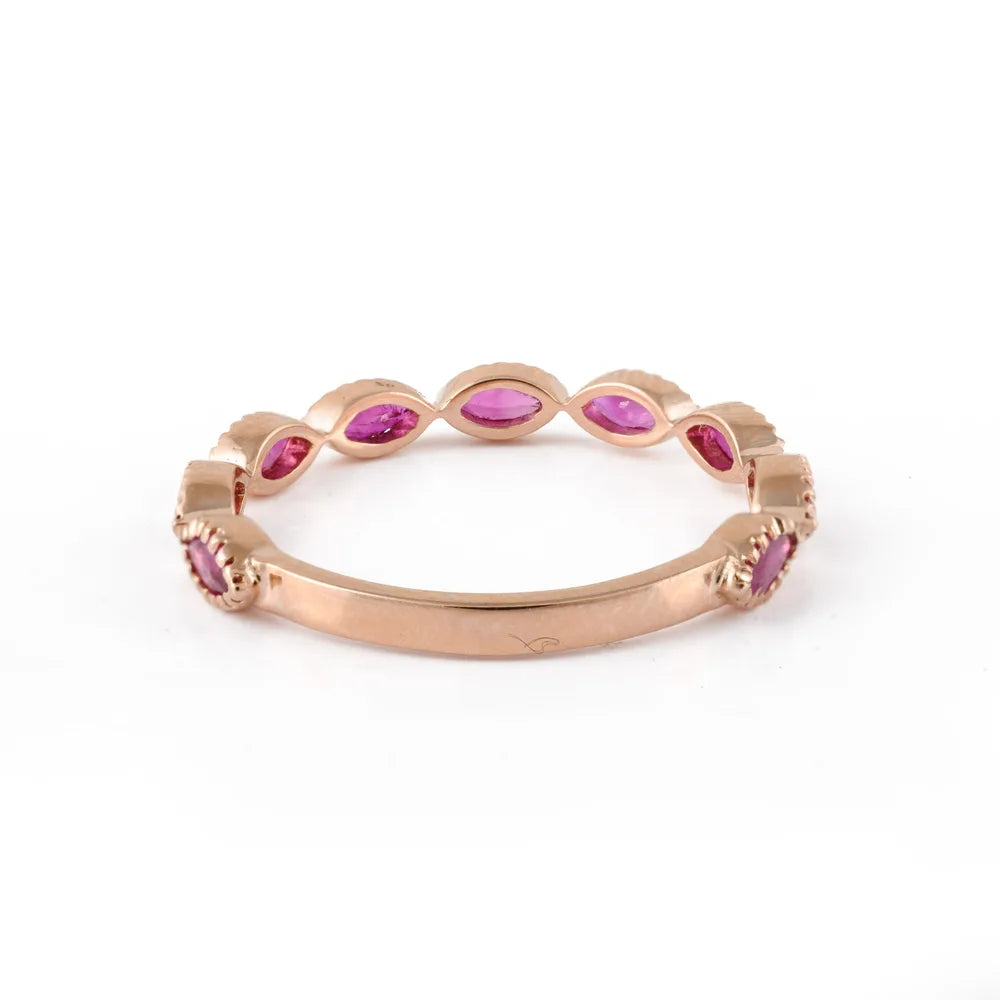 Natural Precious Gemstone Ruby 18K Solid Rose Gold Full Eternity Band Ring
