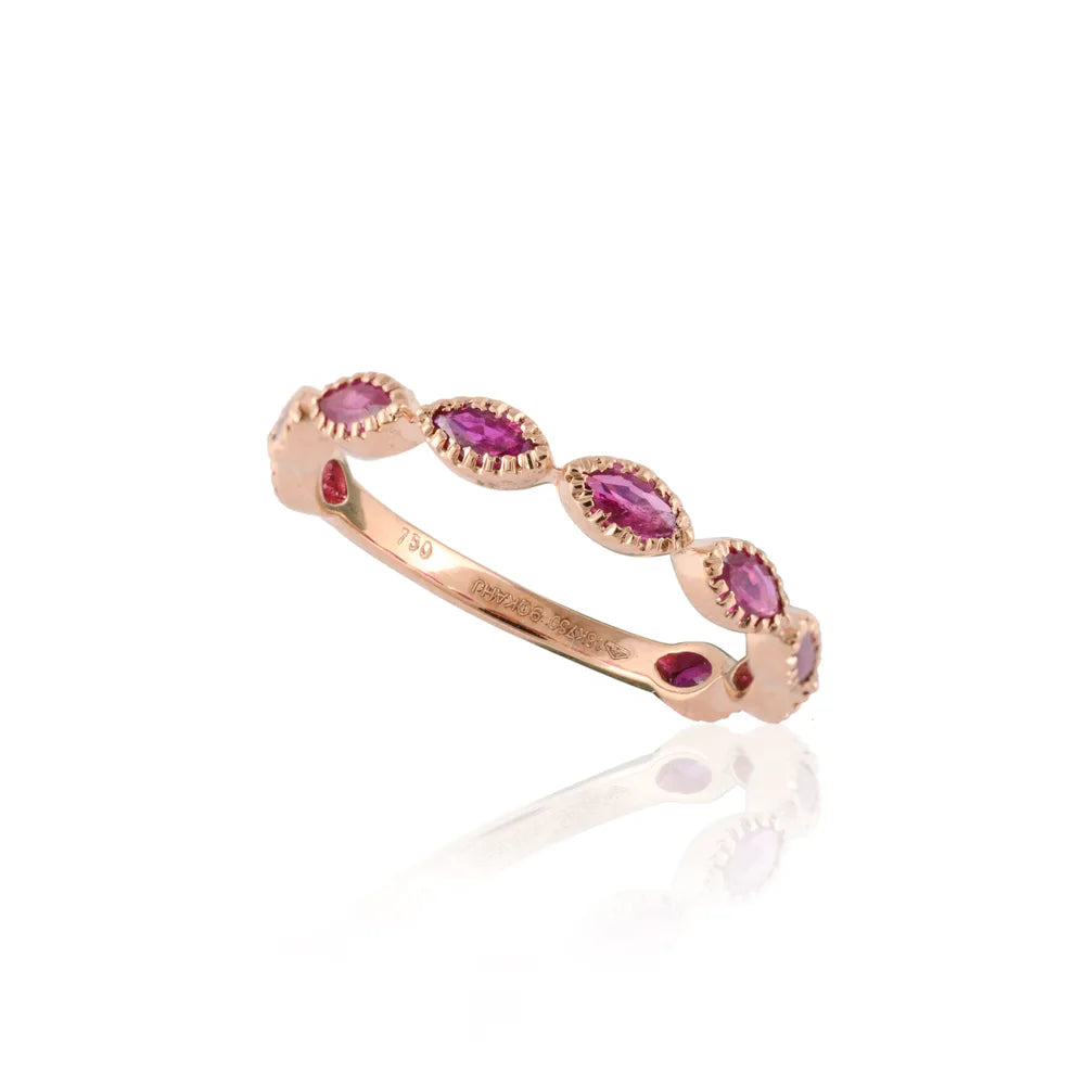 Natural Precious Gemstone Ruby 18K Solid Rose Gold Full Eternity Band Ring