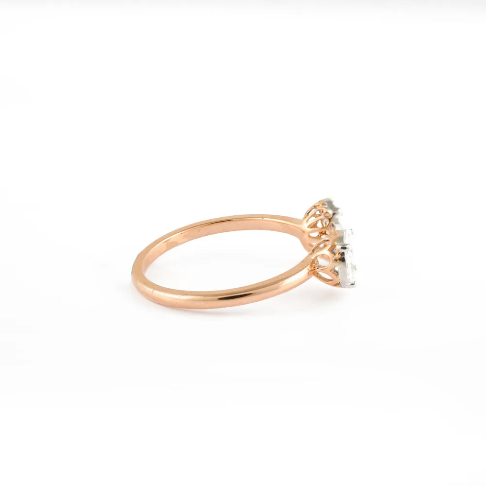 Classic & Unique Natural Diamond 18K Solid Rose Gold Open Band Ring