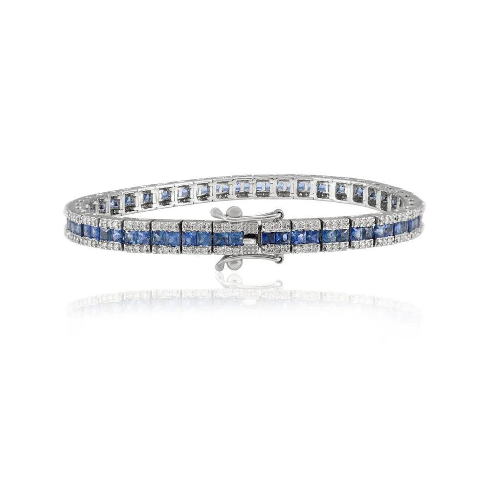 Purchase Natural Gemstone Blue Sapphire & Diamond 18K Fine White Gold Bracelet