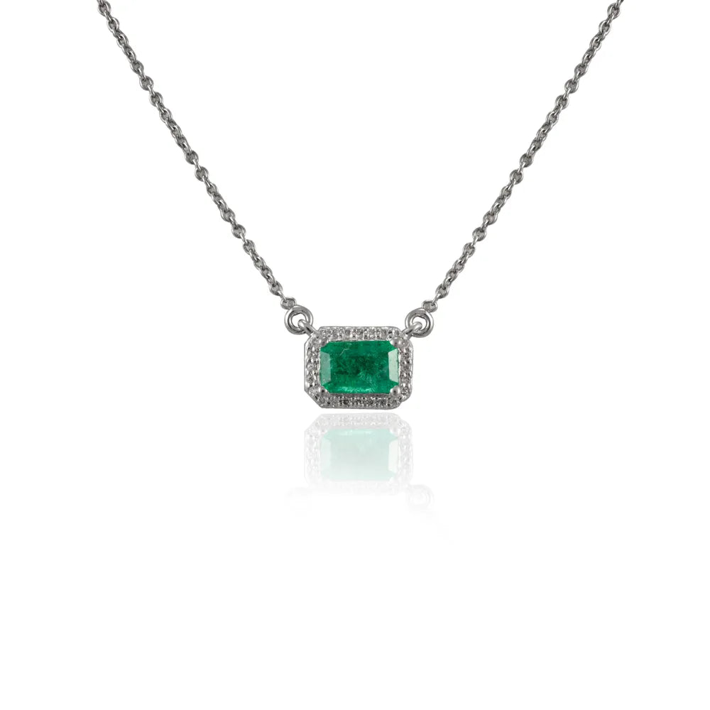 Bulk Jewelry Natural Emerald & Diamond 18K Solid White Gold Long Chain Necklace