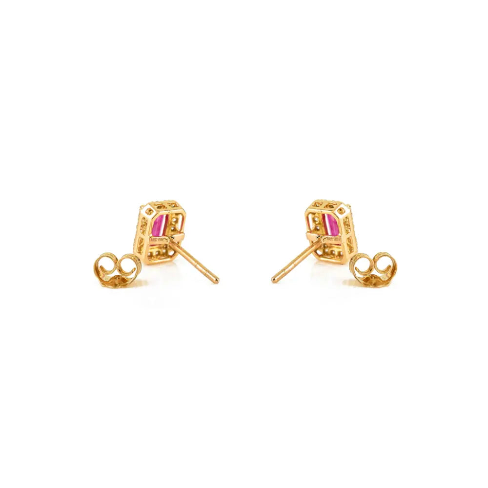 100% Authentic Ruby & Diamond Fine 18K Yellow Gold Halo Cluster Stud Earrings For Mom