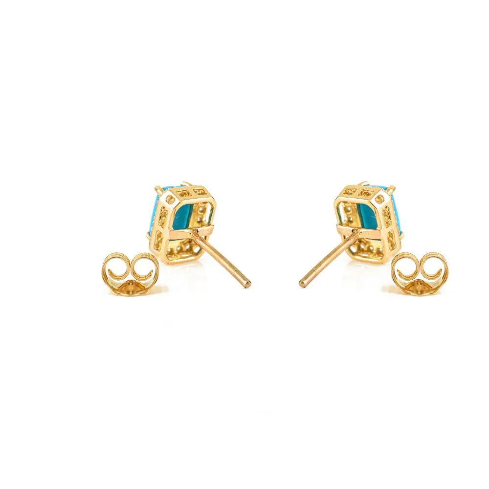 6x4 mm Turquoise & Diamond Stack Halo Cluster Stud Earrings Mother's Day Gift 18K Gold