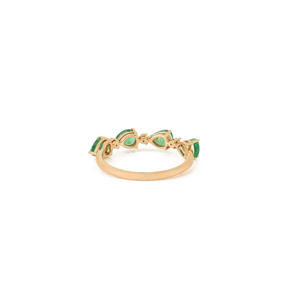 5x4 mm Pear Cut Emerald & Diamond Stackable Half Eternity Band Ring 14K Solid Yellow Gold