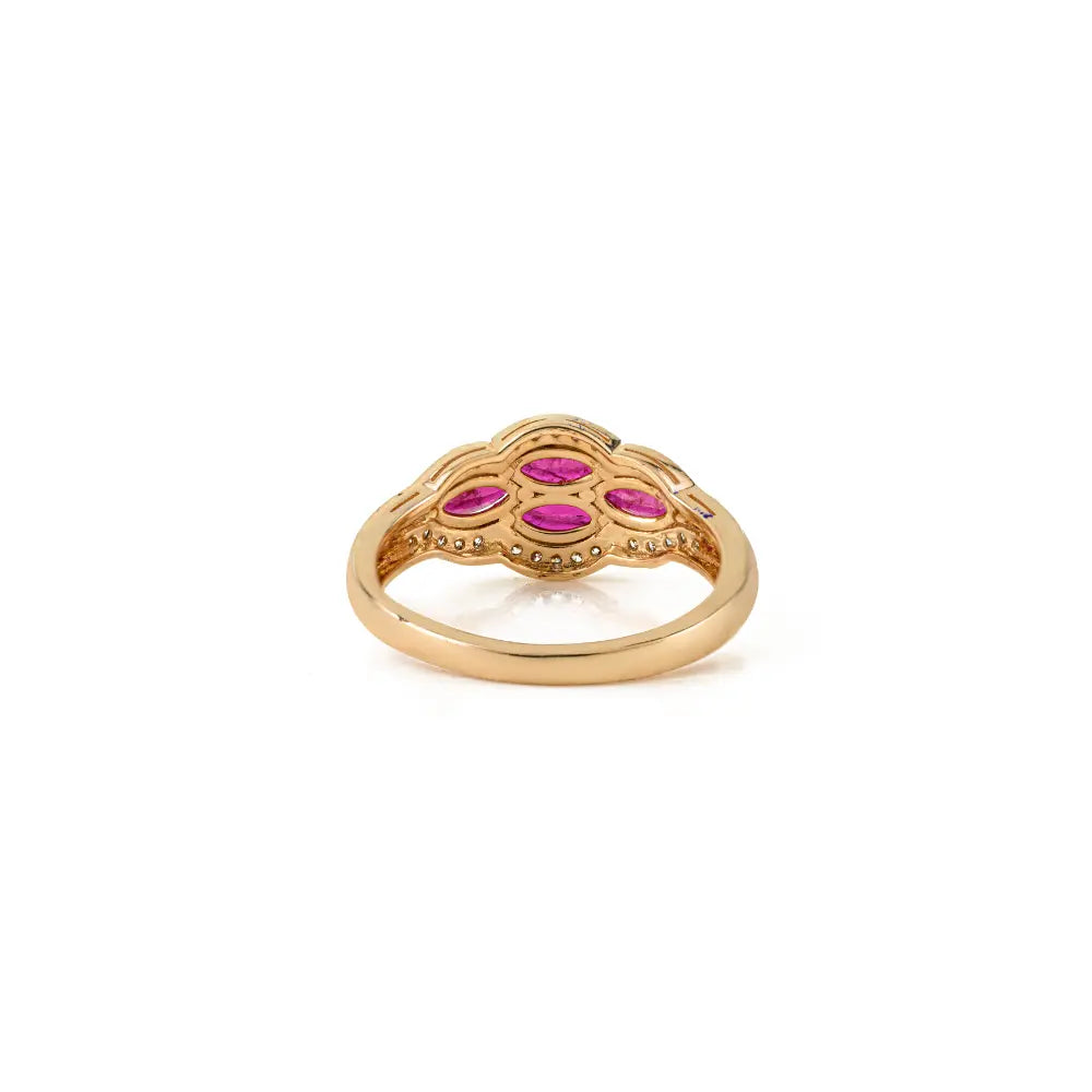 Unique Design 14K Real Yellow Gold Ruby & Diamond Vintage Gemstone Ring Wedding Gift