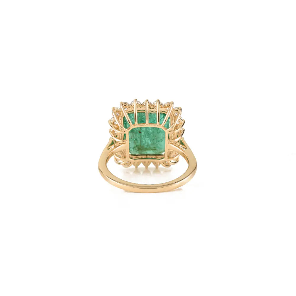Precious Gemstone Emerald & Diamond K14 Yellow Gold Cluster Wedding Ring For Women