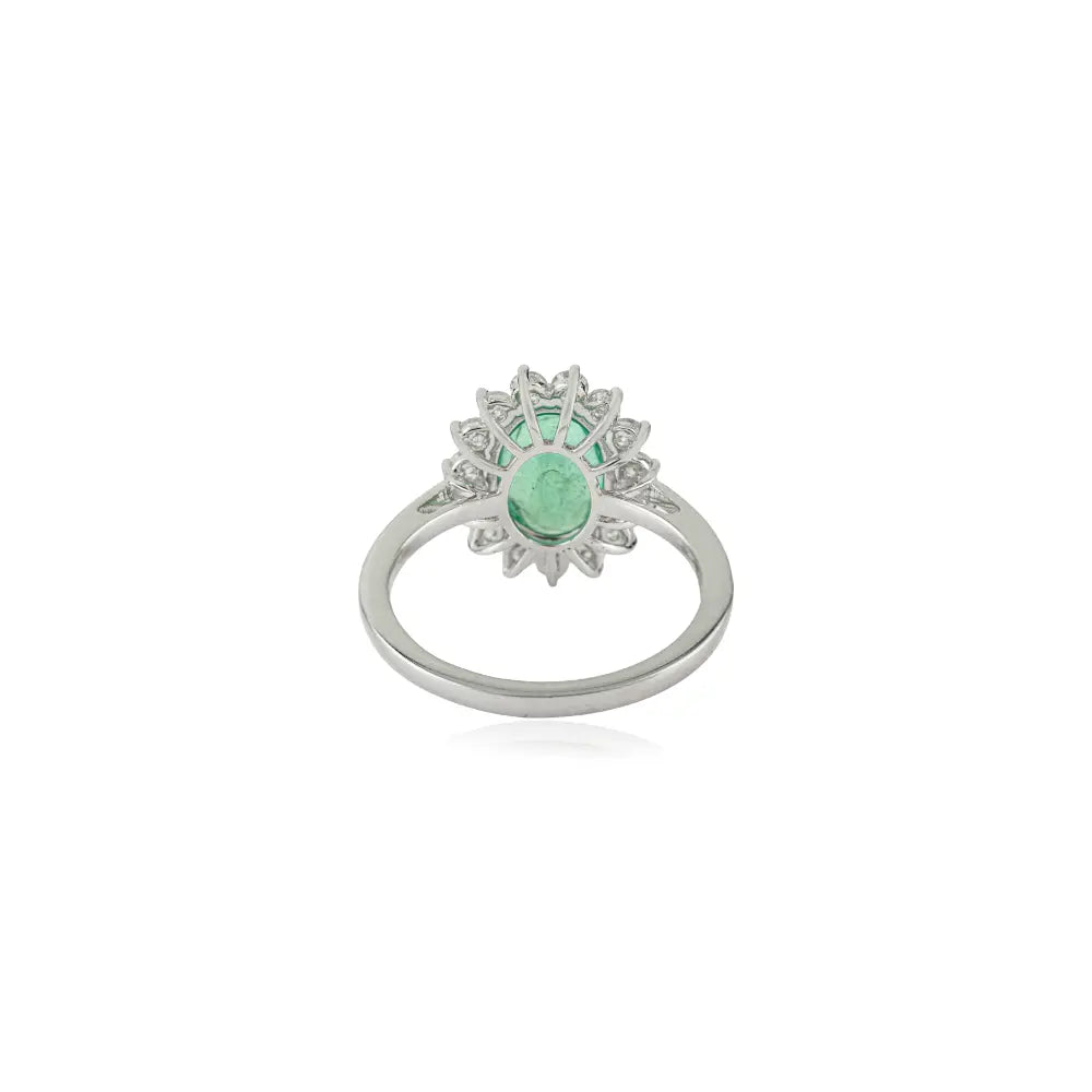 Prong Set Emerald & Diamond Cluster Ring 14K White Gold Engagement Jewelry May Birthstone