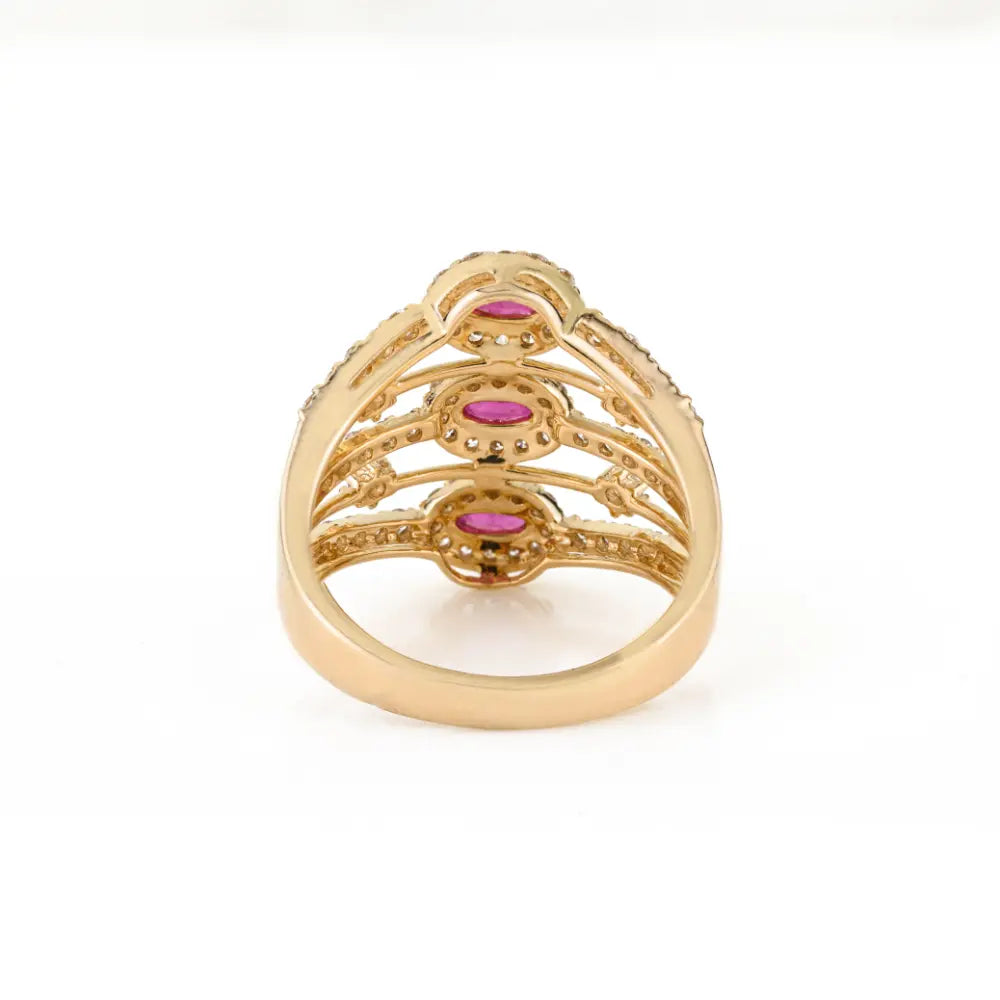 1.15 Ct. Ruby & Diamond Statement Multi Layer Ring Party Wear 14K Yellow Gold Fine Jewelry