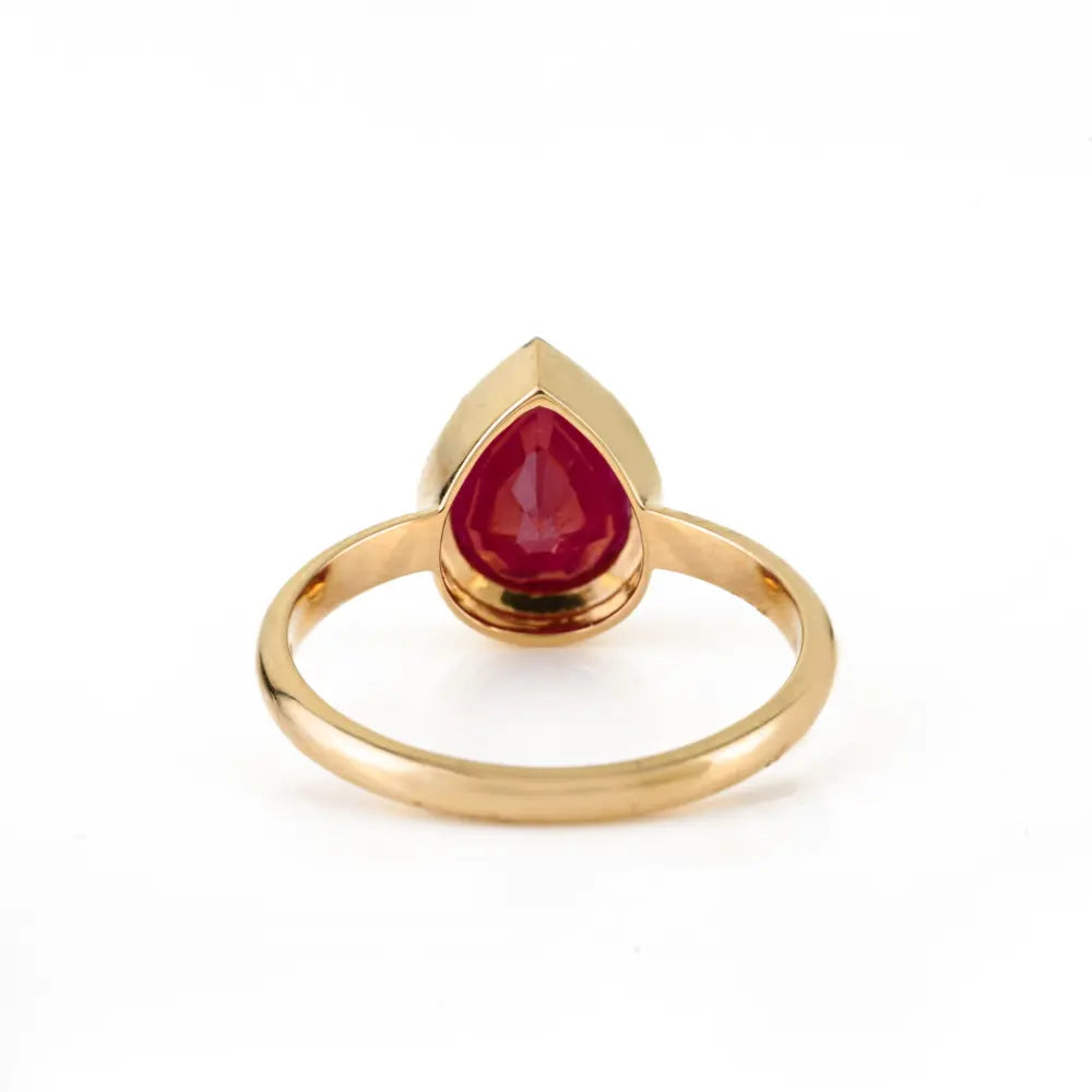 Best New Design 8x7 mm Pear Ruby Single Stone Engagement Ring 18K Yellow Gold Women Gift