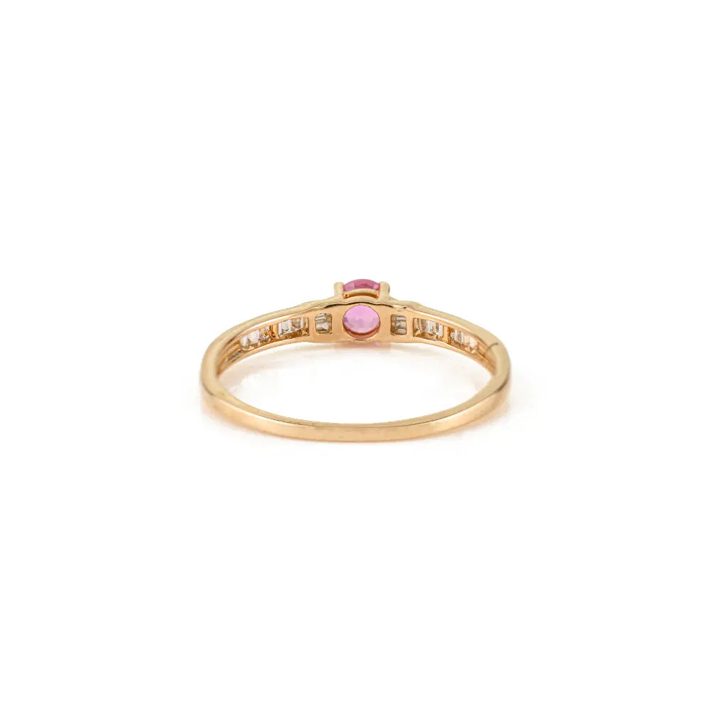 Best Selling Round Cut Pink Sapphire & Diamond Stack Band Ring For Women Girls 14K Gold