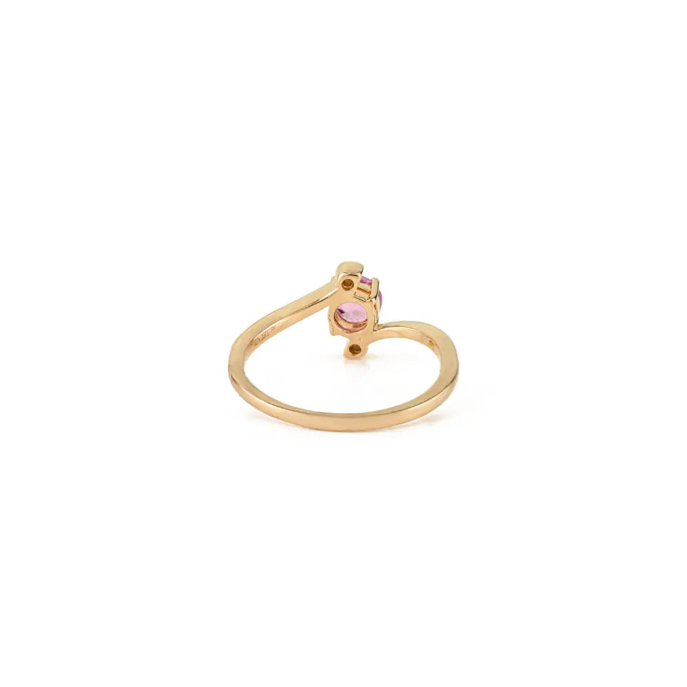Round Cut Pink Sapphire & Diamond 14K Solid Yellow Gold Minimal Gemstone Ring For Women