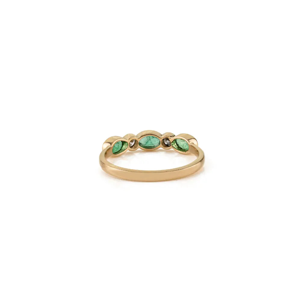 Simple Design 18K Yellow Gold Emerald & Diamond Stacked Half Eternity Band Ring Unisex