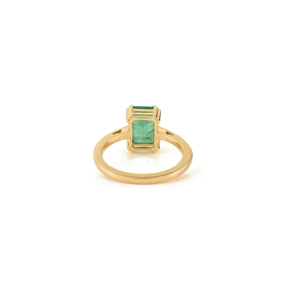 Double Prong Set Emerald Single Stone Ring For Unisex 14K Real Yellow Gold May Birthstone