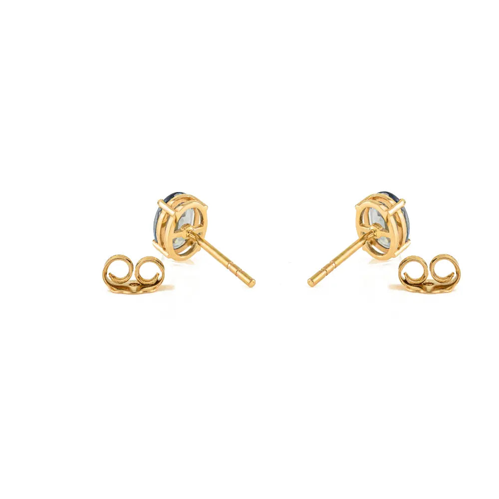 1.88 Ct. Blue Sapphire Oval Shape Single Stone Stud Earrings Real K14 Gold Elegant Jewelry