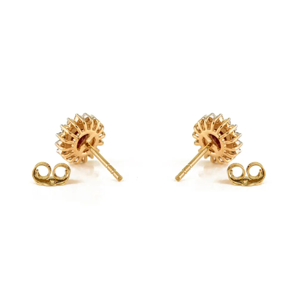 New Trending Products Round Cut Ruby & Diamond 14K Yellow Gold Cluster Stud Earrings