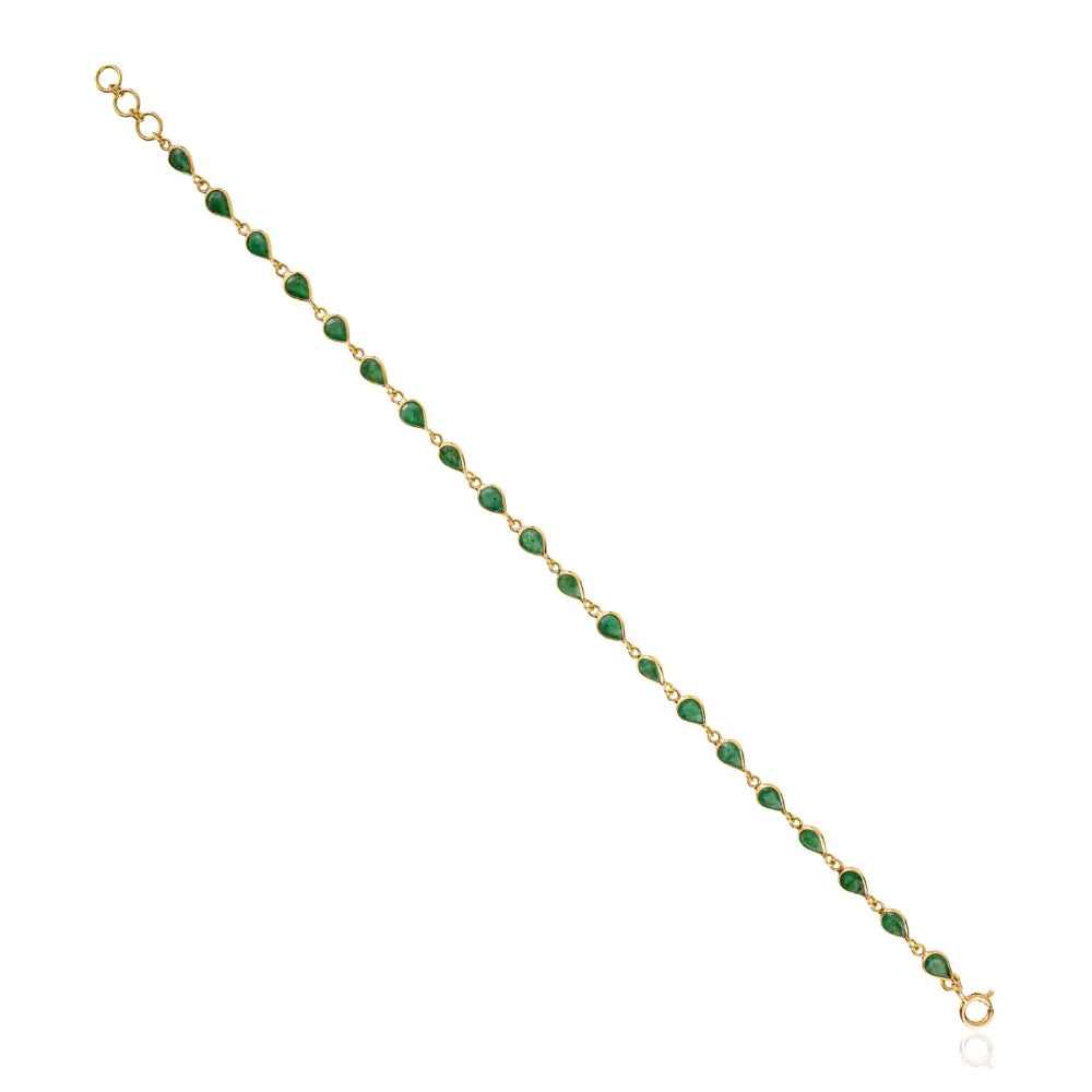 Pear Shape Emerald Stackable Station Bracelet 18K Yellow Gold Fine Everyday Jewelry