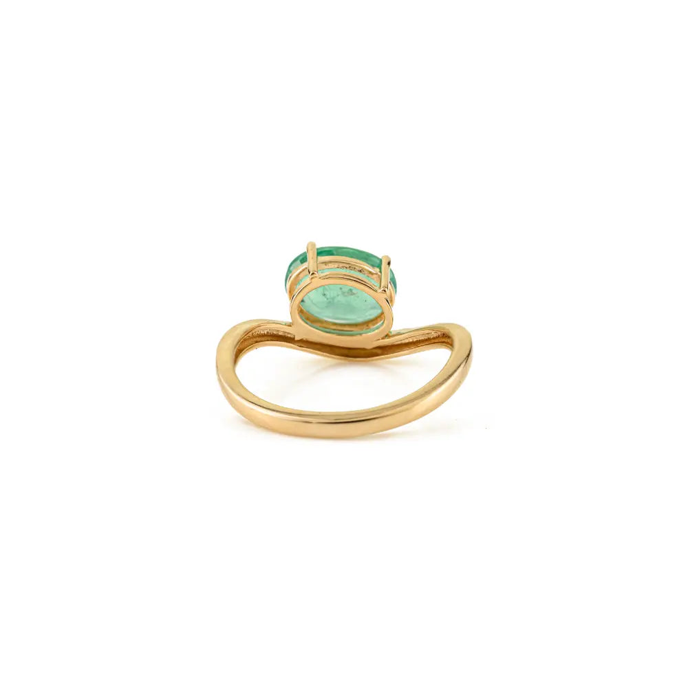 2.43 Ct. Zambian Emerald Solitaire Gemstone Wavy Ring K14 Real Gold Statement Jewelry