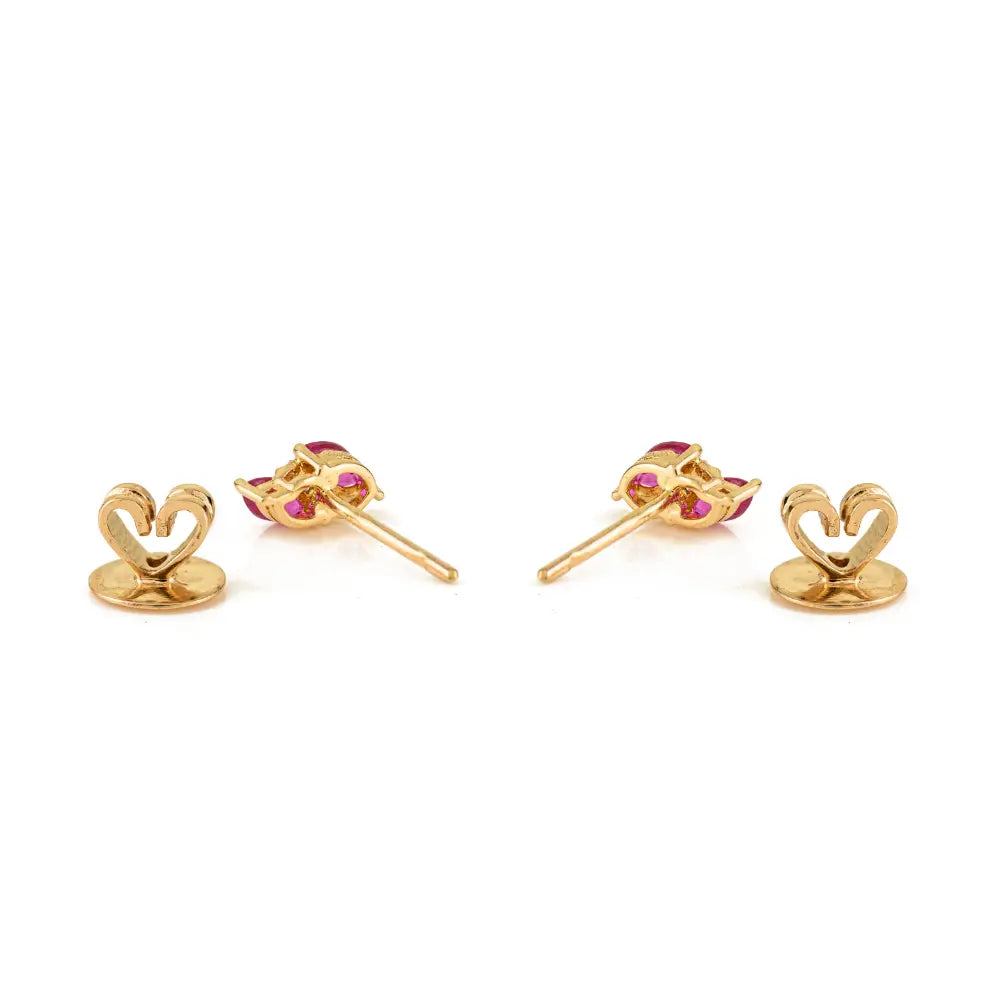 Marquise Shape Ruby & Diamond Minimalist Stud Earrings 14K Real Yellow Gold Gift For Her