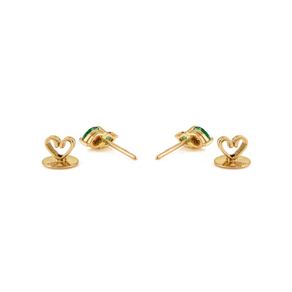 Delicate Simple Emerald & Diamond Minimal Stud Earrings 14K Solid Yellow Gold Jewelry Women