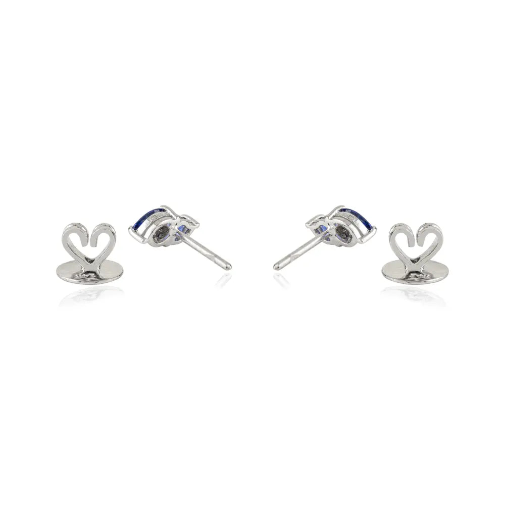 September Birthstone Blue Sapphire & Diamond Minimal Stud Earrings 14K Solid Gold Jewelry
