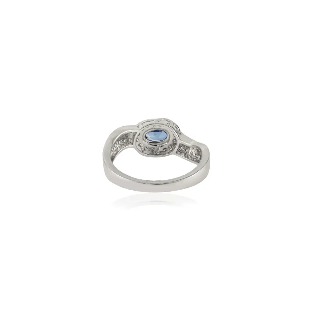 Oval Blue Sapphire & Diamond Double Layer Statement Ring K14 White Gold Fine Jewelry