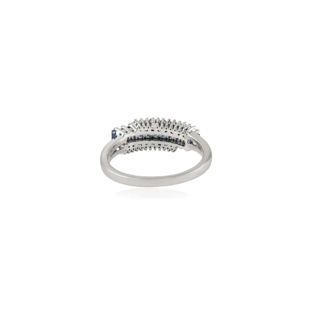 14K White Gold Blue Sapphire & Diamond Statement Zig Zag Ring Wholesale Designer Jewelry
