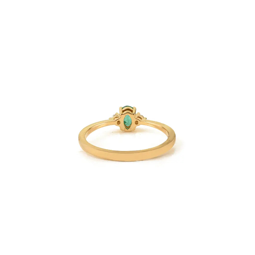 Minimalist Natural Emerald & Diamond Dainty Gemstone Ring 14K Real Yellow Gold Jewelry