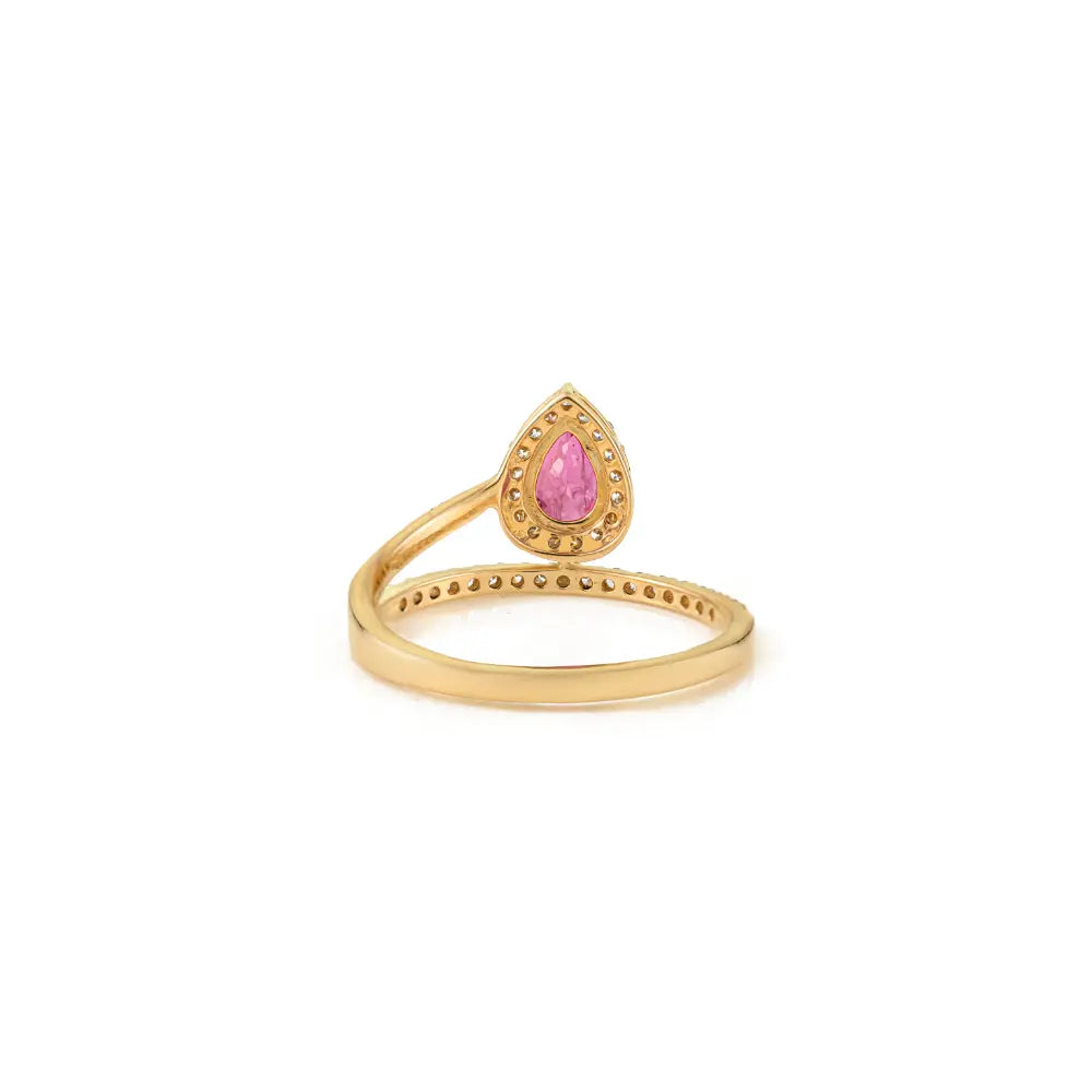 Pear Shape Ruby & Diamond Halo Floating Designer Ring 14K Yellow Gold Wedding Jewelry
