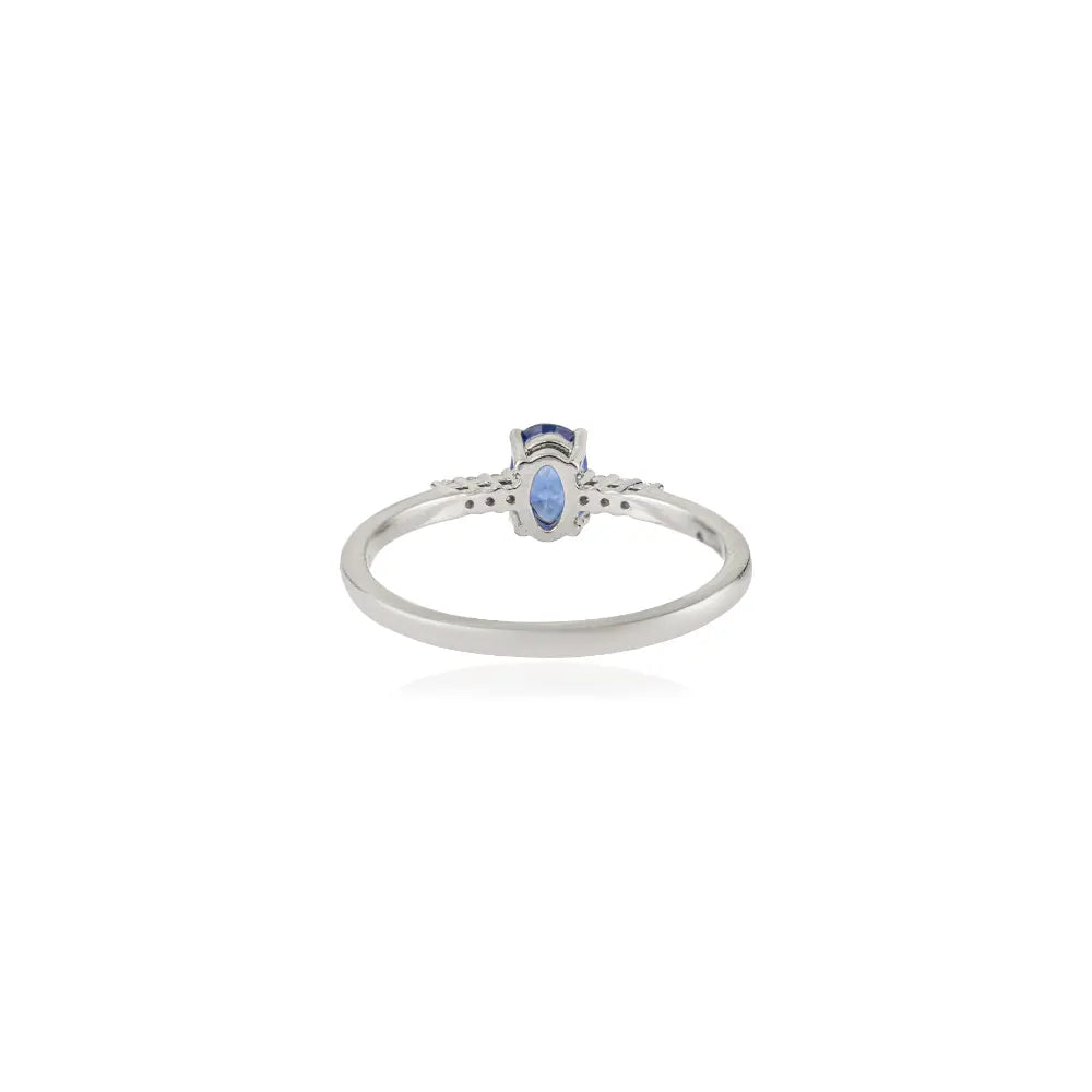 Simple Elegant Blue Sapphire & Diamond 14K White Gold Stackable Gemstone Ring For Women