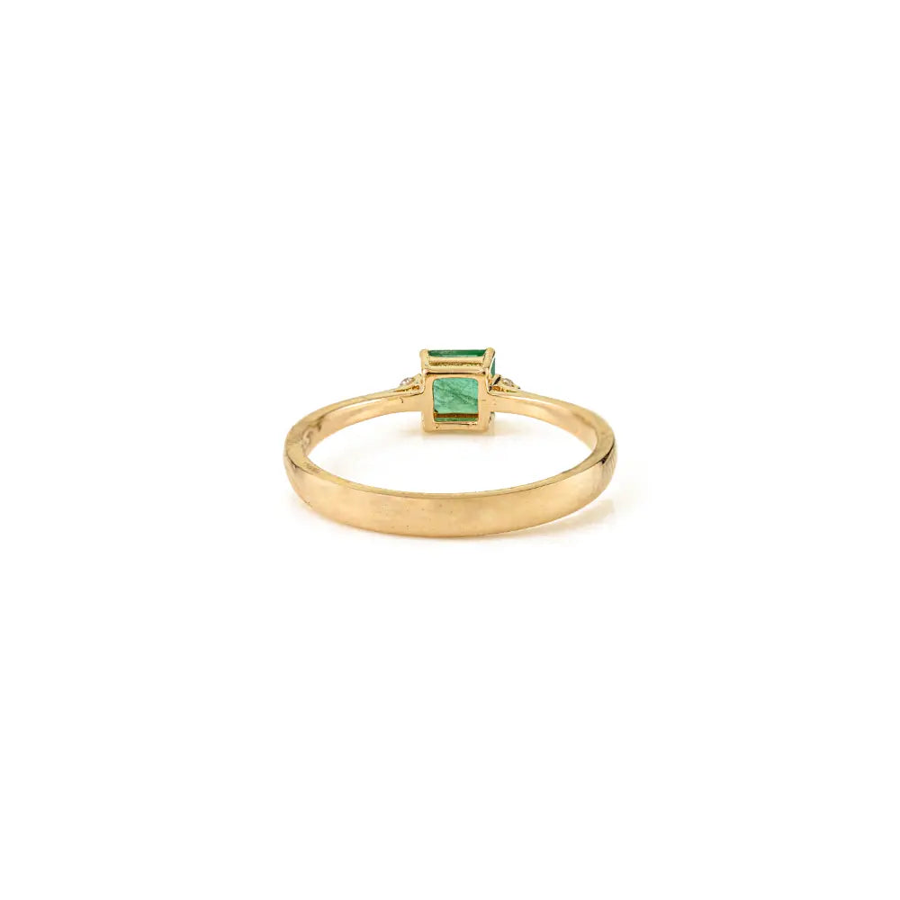 Trending Design Zambian Emerald & Diamond Minimal Gemstone 14K Yellow Gold Ring Unisex