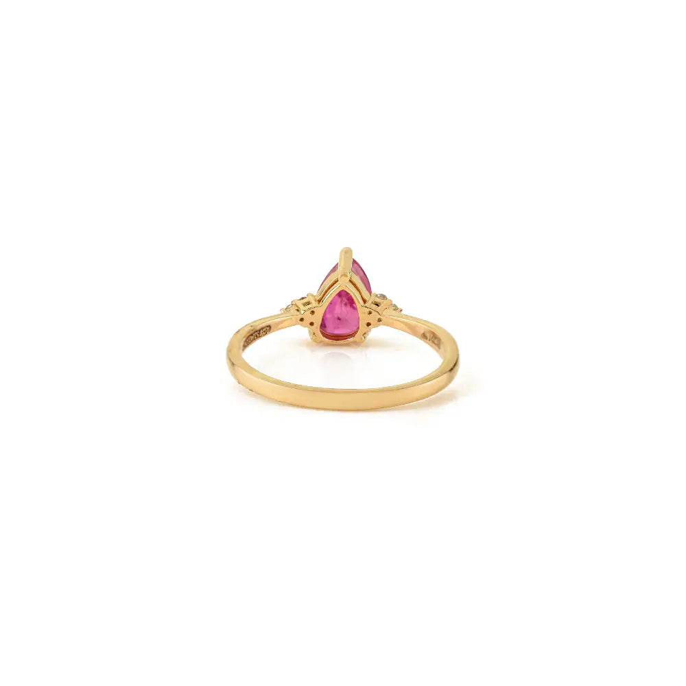 Minimal Simple Design Ruby & Diamond Engagement Gemstone Ring K14 Yellow Gold