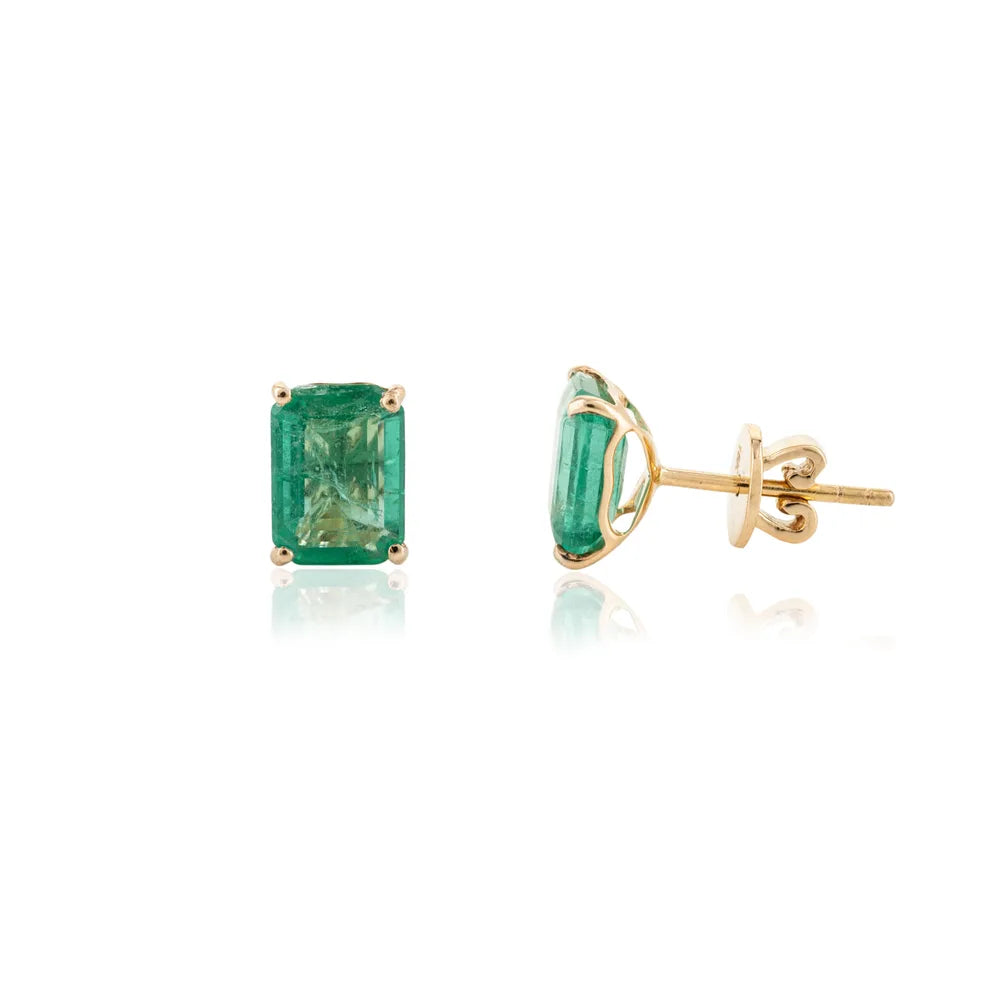 Best Quality Product 18K Yellow Gold Natural Emerald Stud Earring