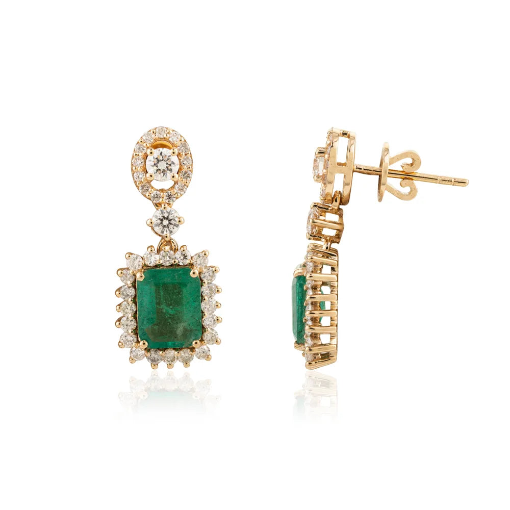 Wholesale Jewelry Emerald & Diamond 18K Yellow Gold Dangle Earring