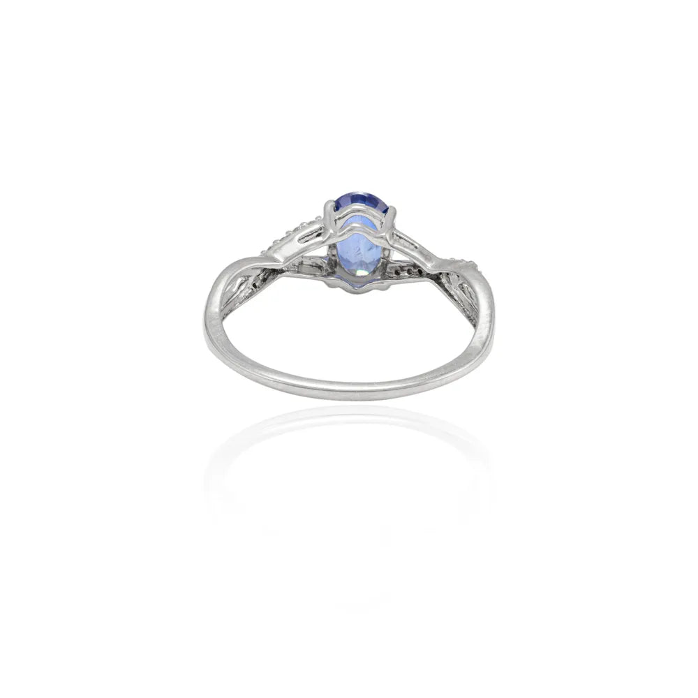 Precious Gemstone Natural Blue Sapphire & Diamond 14K White Gold Engagement Ring