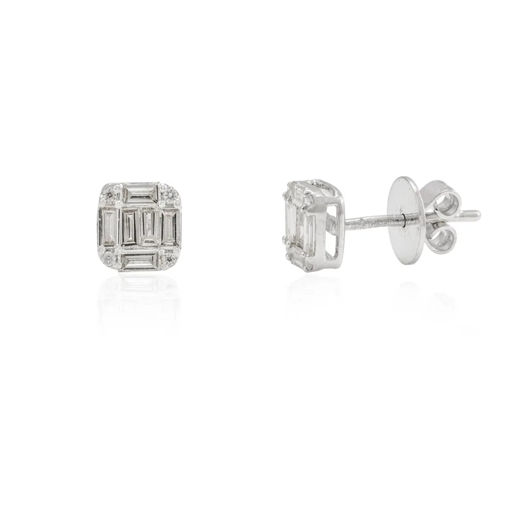 Classic Hot Selling Product Natural Diamond 18K Fine White Gold Minimal Stud Earring