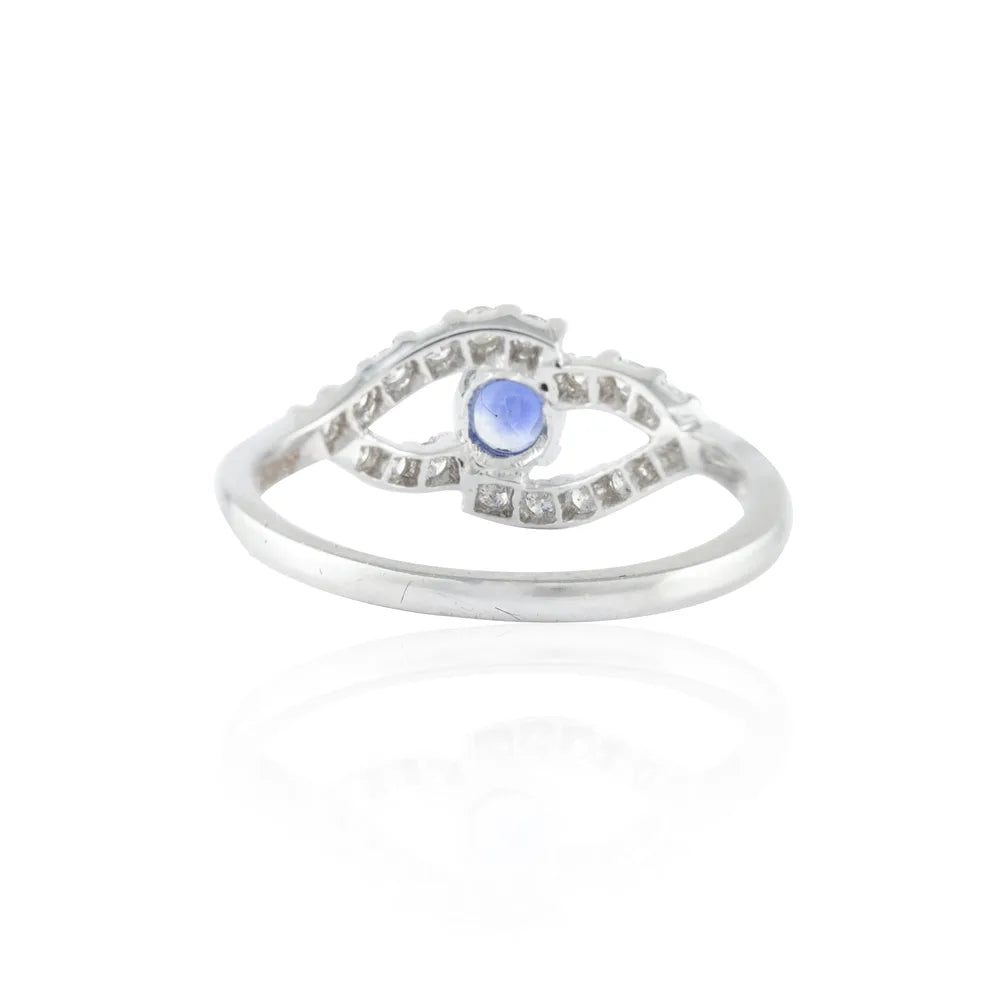 Natural Precious Stone Blue Sapphire & Diamond 14K Solid White Gold Gemstone Ring