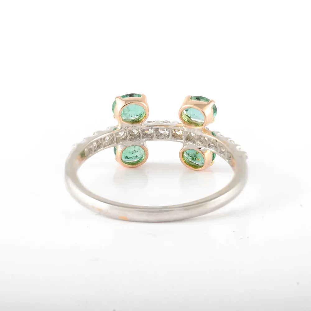 Unique Designs Natural Emerald & Diamond 14K Solid White Gold Gemstone Ring