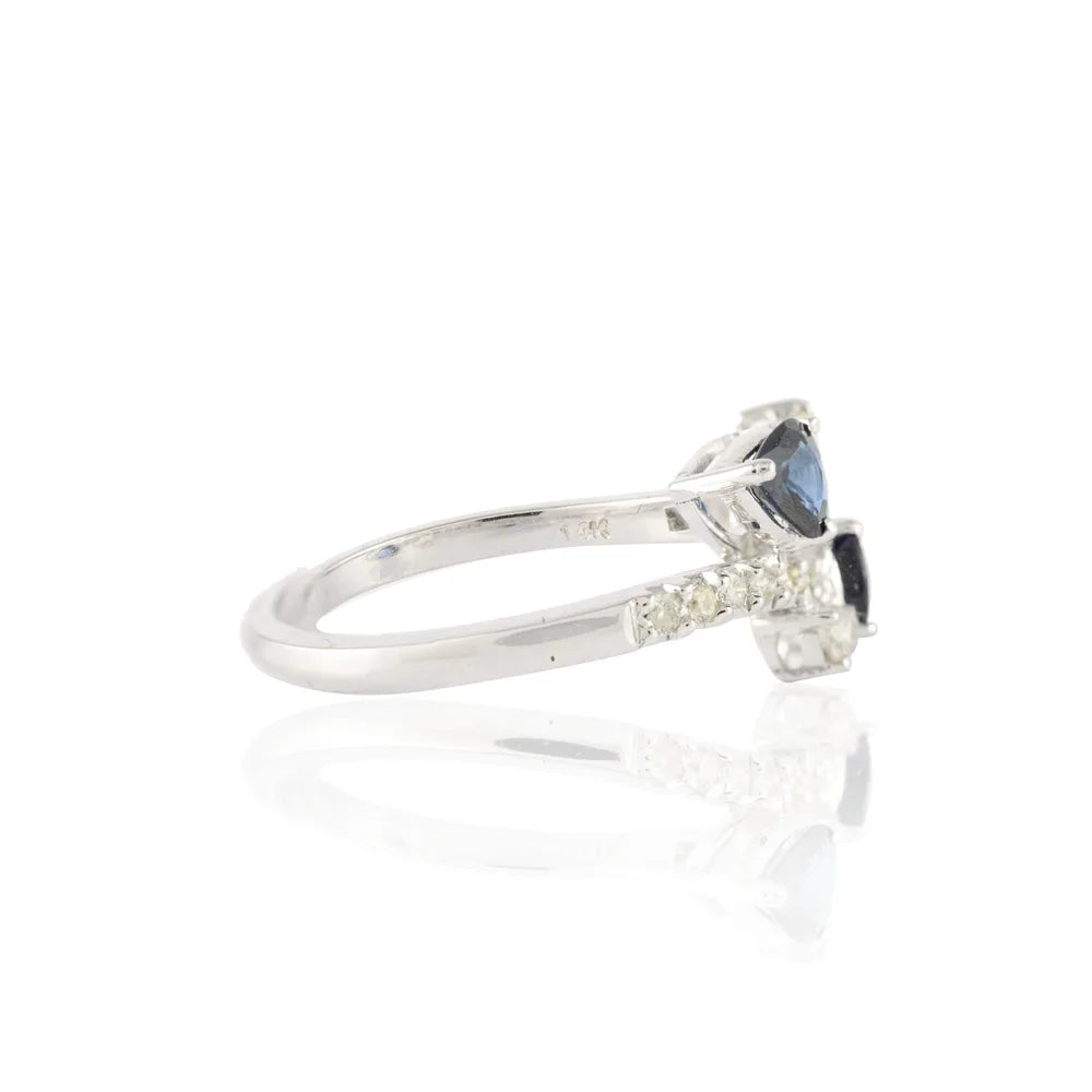 14K White Gold Natural Blue Sapphire & Diamond Open Band Ring