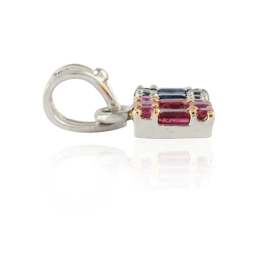 Handmade Jewelry Natural Ruby & Blue Sapphire 14K Solid White Gold Pendant