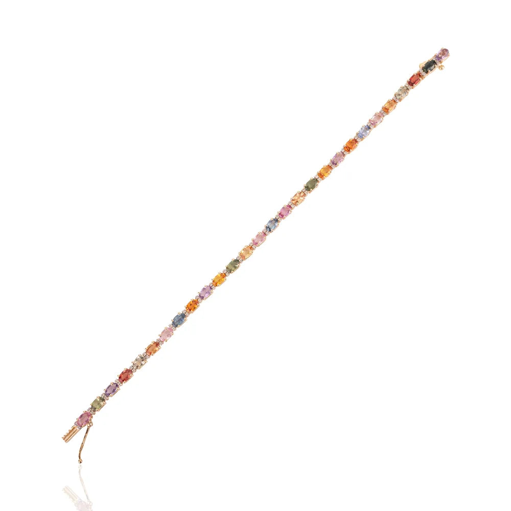 100% Natural Multi Gemstone & Diamond 18K White Gold Tennis Bracelet