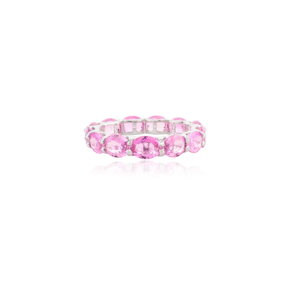Best Quality Product 14K White Gold Natural Pink Sapphire Full Eternity Band Ring