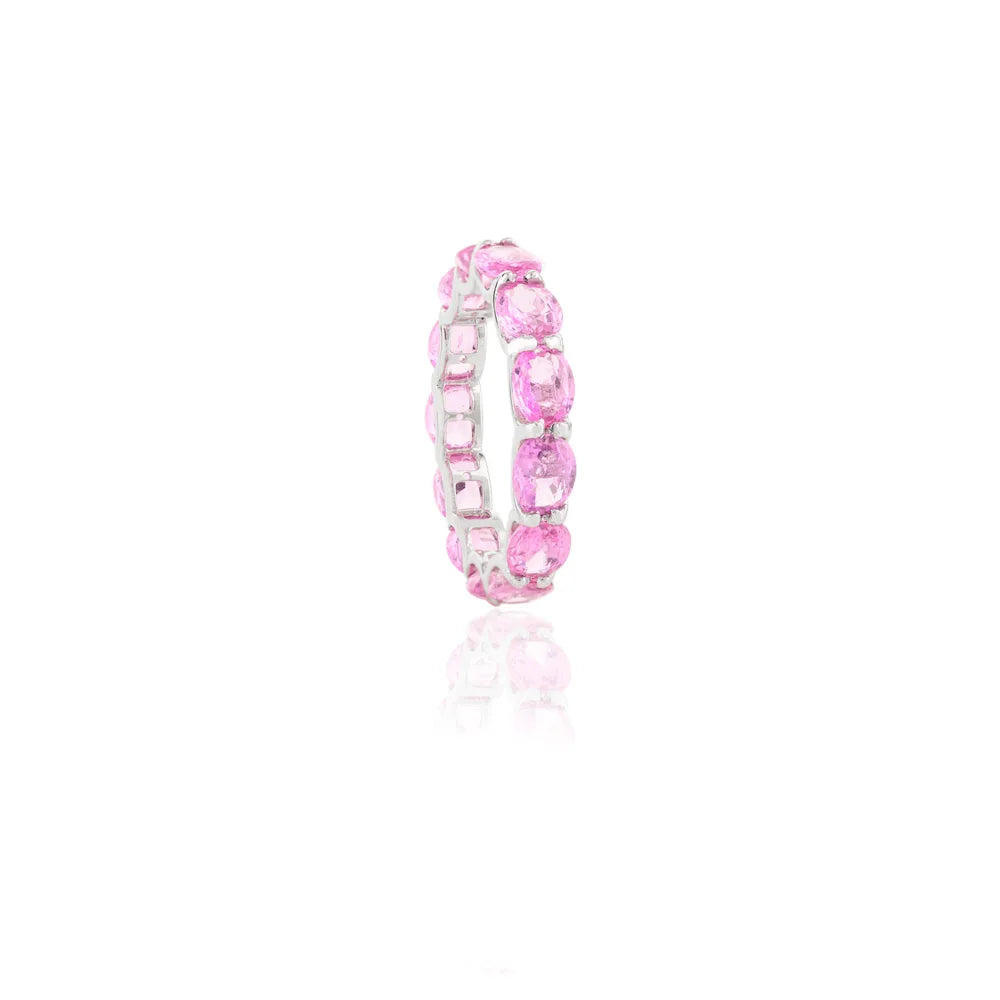 Best Quality Product 14K White Gold Natural Pink Sapphire Full Eternity Band Ring