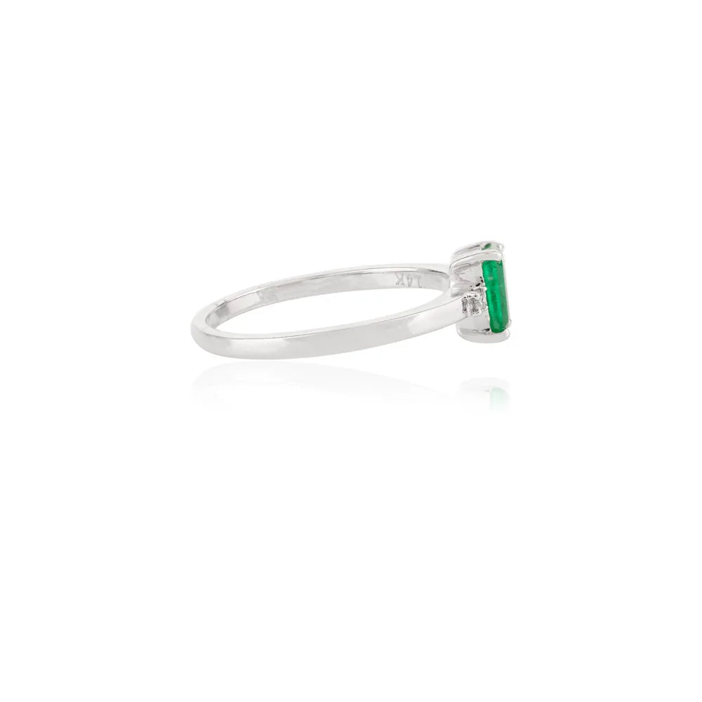 Custom Jewelry 14K Solid White Gold Natural Emerald & Diamond Handmade Ring