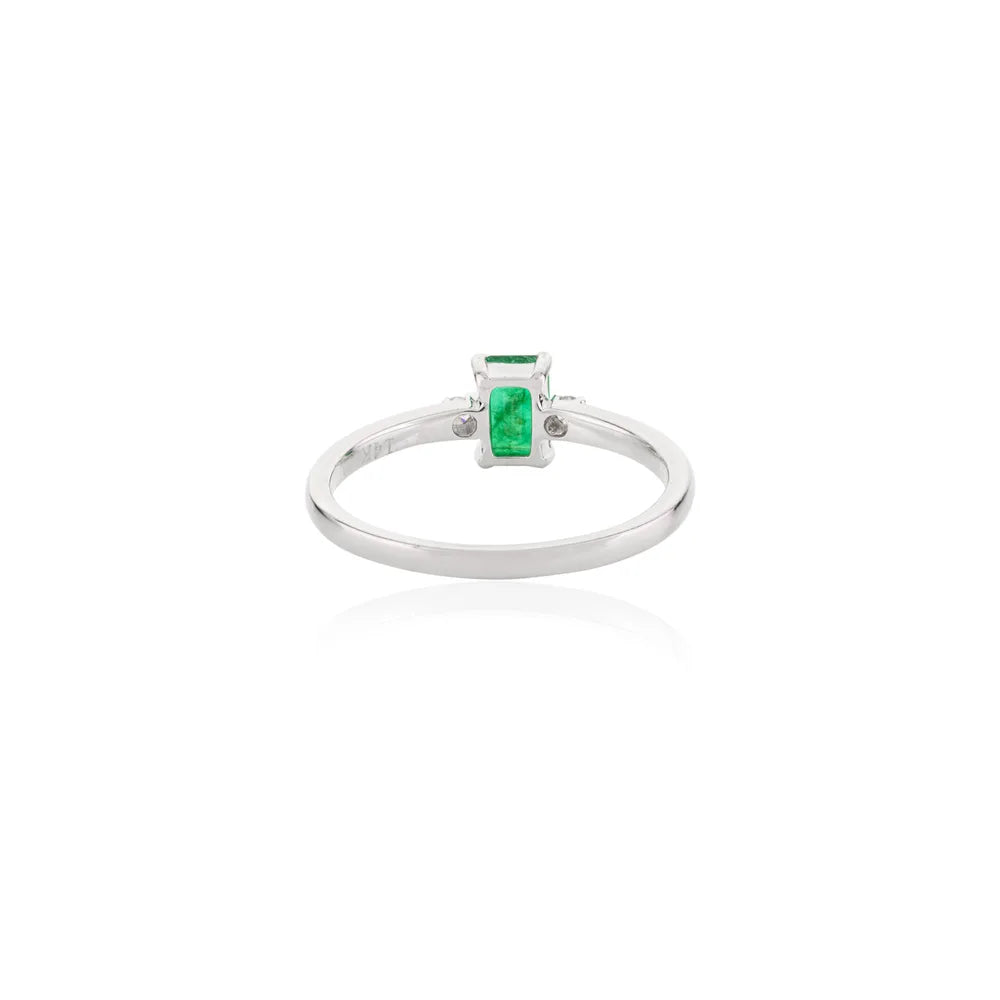 Custom Jewelry 14K Solid White Gold Natural Emerald & Diamond Handmade Ring