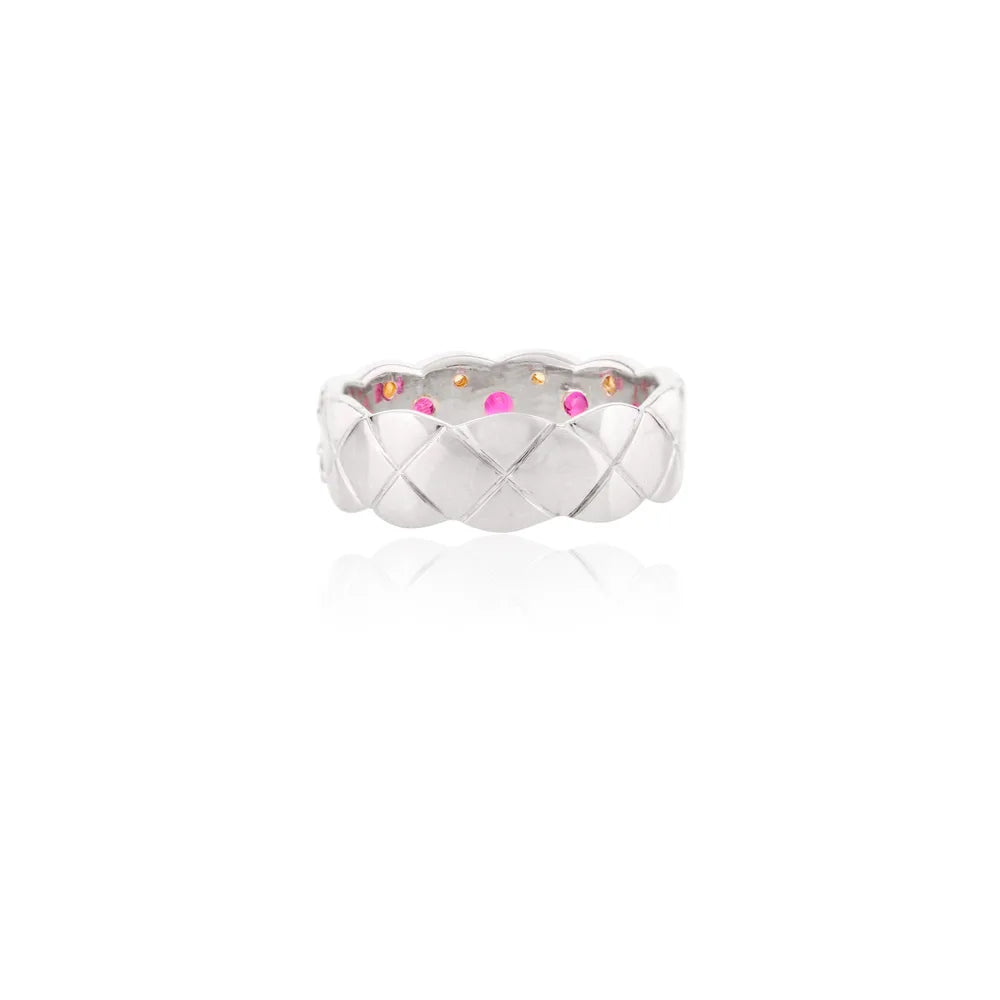 Bulk Jewelry Natural Ruby & Yellow Sapphire 14K Solid White Gold Band Ring