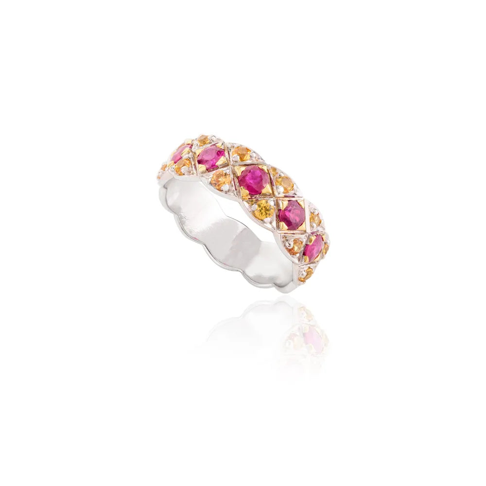 Bulk Jewelry Natural Ruby & Yellow Sapphire 14K Solid White Gold Band Ring