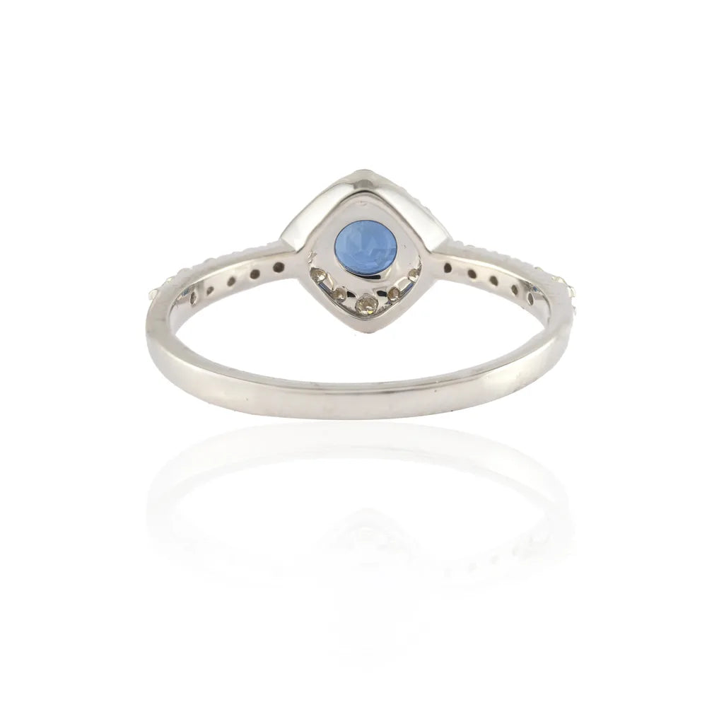 Precious Gemstone Natural Blue Sapphire & Diamond 14K White Gold Designer Ring